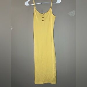 Forever 21 Yellow Spaghetti Strap Ribbed Dress Size S